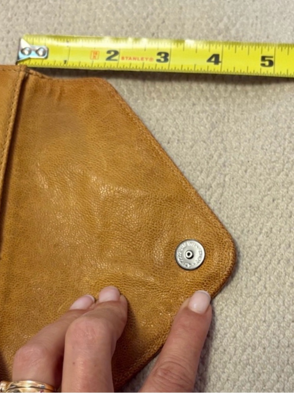 Jessica Jensen Genuine Leather Envelope Clutch Tan Camel Foldover Bag - Picture 8 of 8